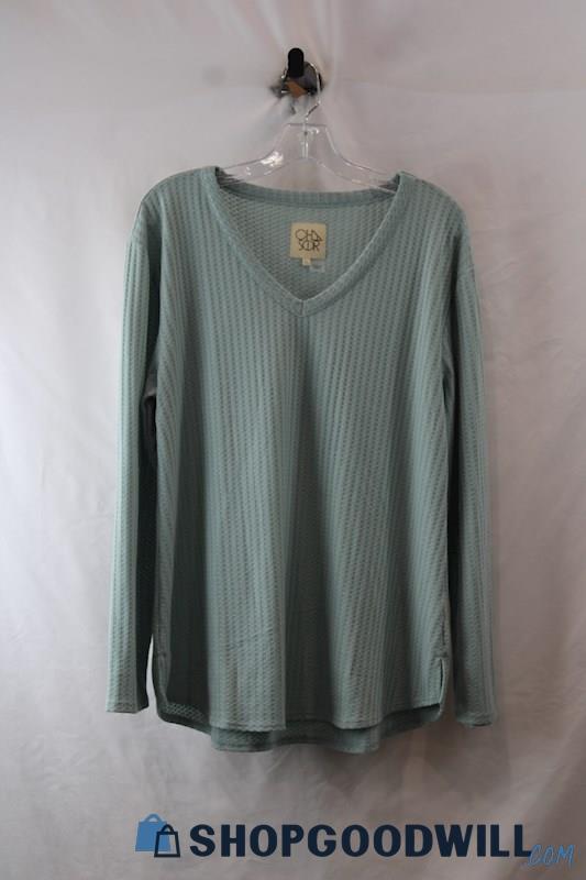 Chaser Women's Mint V Neck Textured Knit Long Sleeve Tee sz XL