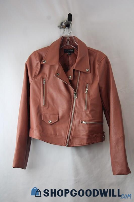 Love Tree Women's Rosey Brown Faux leather Zip Up Moto Jacket SZ M