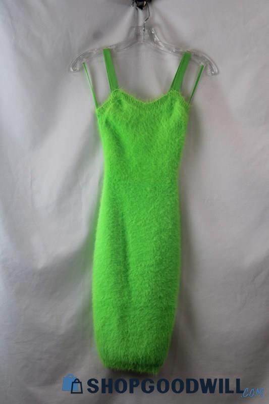 NWT Fabletics Women's Neon Green Fuzzy Knit Strappy Bodycon Dress sz XS