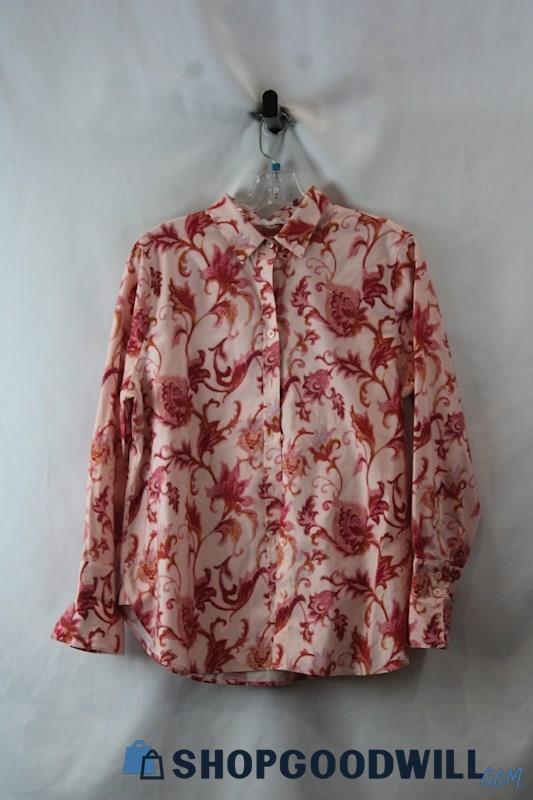 Chico's Women's Pink Floral Pattern Button Up Long Sleeve Shirt SZ 8