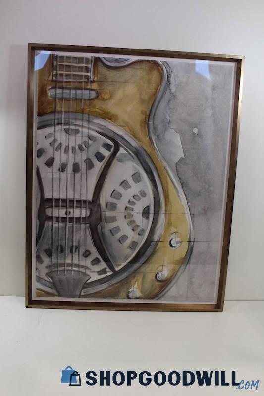 'Watercolor Instrument Study III' Framed Resophonic Guitar Print 30x38