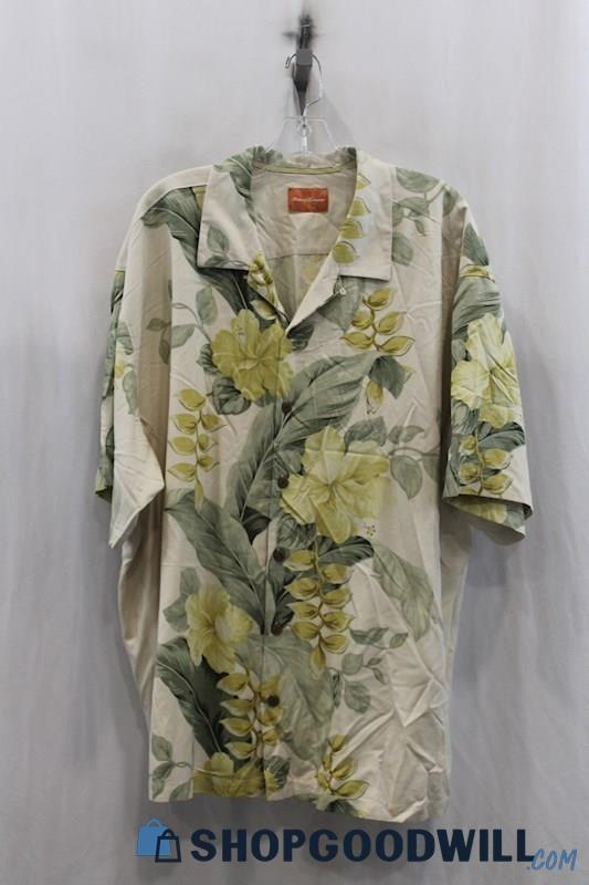 Tommy Bahama Mens Beige/Green Floral Button Down Shirt Sz 2XL