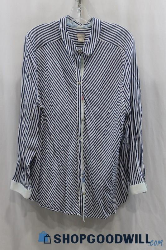 Chico's Women's Navy/White Stripes Button Up Shirt SZ 2XL