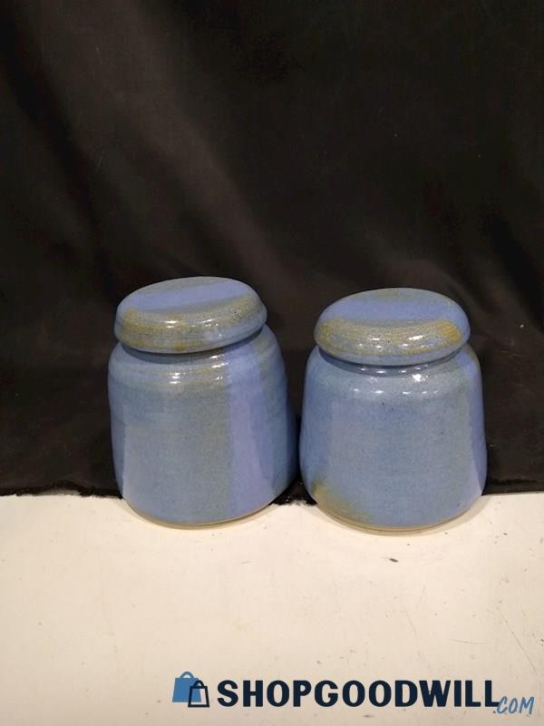 Unbranded 2 Blue Glass Jars w Lid 