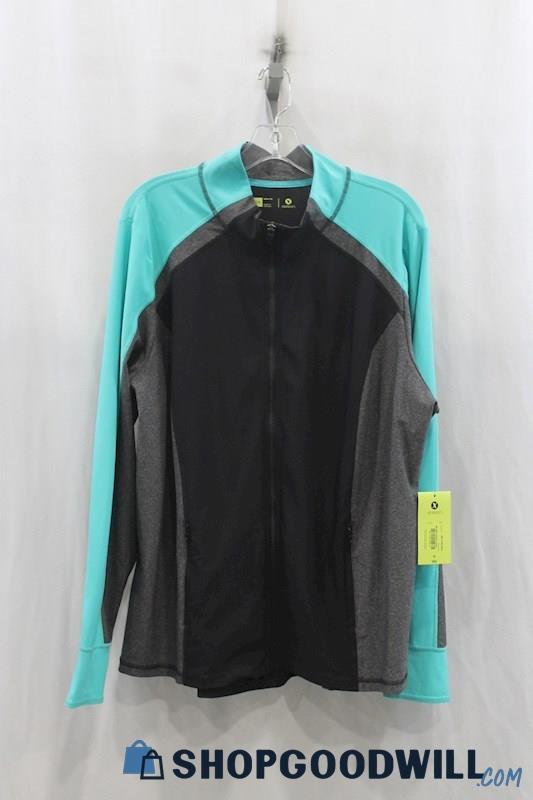 NWT Xersion Womens Teal/Black Full Zip Sweater Sz 2X