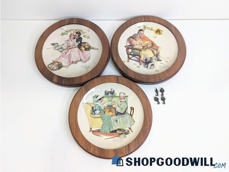 Set of 3 Norman Rockwell Collector Plates W/ Wooden Art Frames