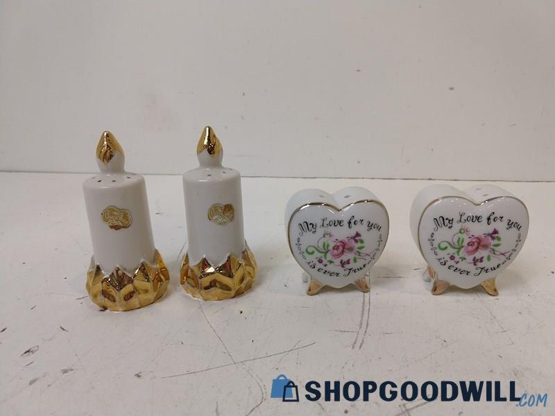 4pc Charm House/Enesco Salt & Pepper Shakers Candle Heart Floral Kitchenware
