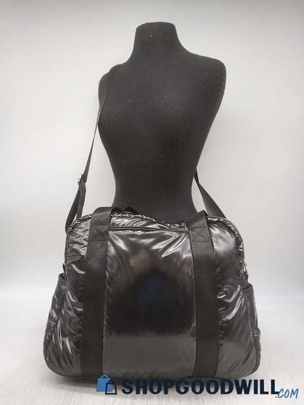 Isaac Mizrahi Metallic Black Nylon Puffer Medium Duffle Handbag Purse