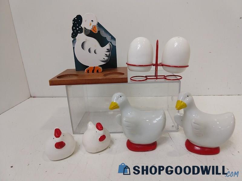 7pc Salt & Pepper Shakers Napkin Holder &MORE White Chicken Duck/Goose UNBRANDED