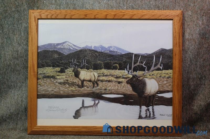 Mountain Elk by the River Framed Wildlife Print 99/400 Signed Michael Fabritz