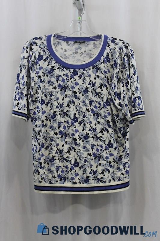 NWT Talbots Women's White/Blue Floral Print Pullover T-Shirt SZ PL
