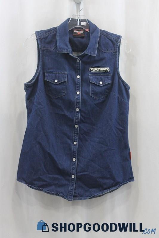 Victory Motorcycle Women's Blue Denim Snap Denim Shirt SZ M