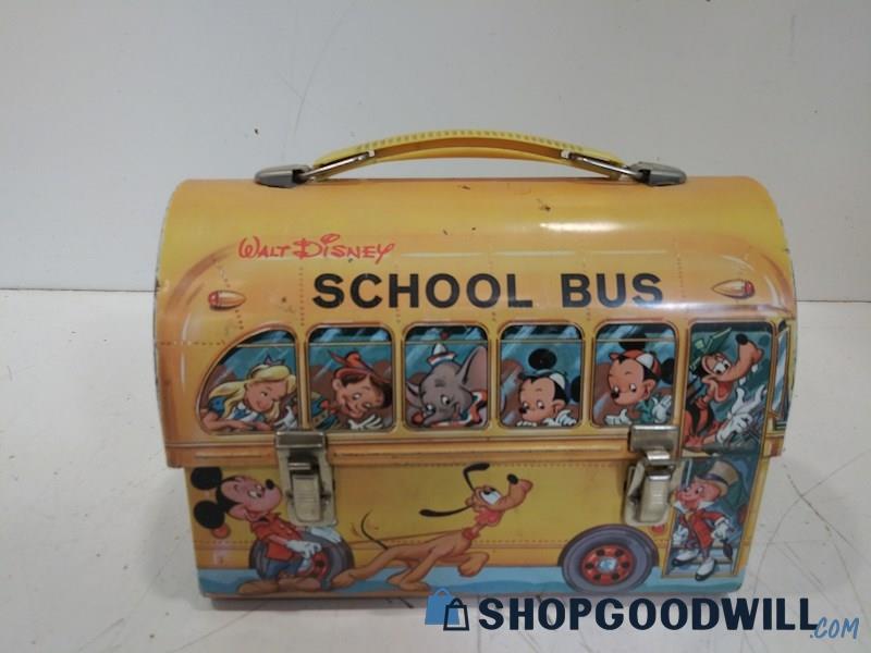 Vintage Disney Lunchbox School Bus with Mickey Mouse, Goofy, Donald, And More