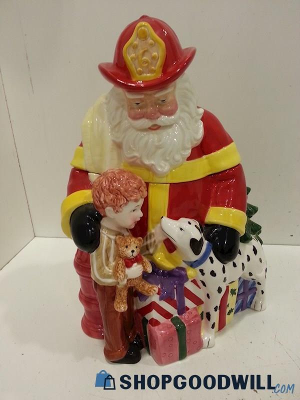 Home for the Holidays Ceramic Fire Fighter Santa Claus Christmas Cookie Jar
