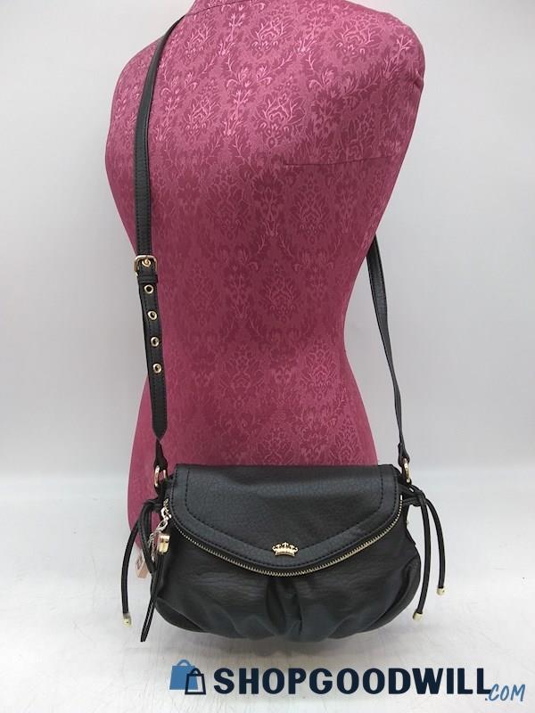 Juicy Couture Black Embossed Faux Leather Fold Over Crossbody Handbag Purse 