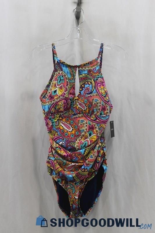 NWT Ellen Tracy Womens Multicolor Paisley Pattern One Piece Swimsuit Sz 10