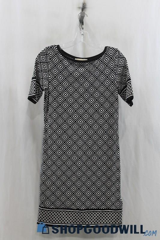 Michael Kors Womens Black/White Geo-Pattern Shift Dress Sz XS