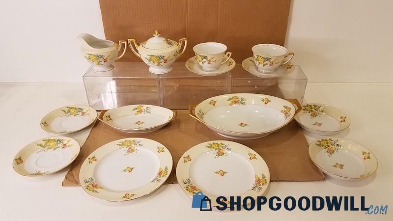 14pc Japanese China Primary-Colors Floral Unbranded Cream/Sugar Teacups Bowls+