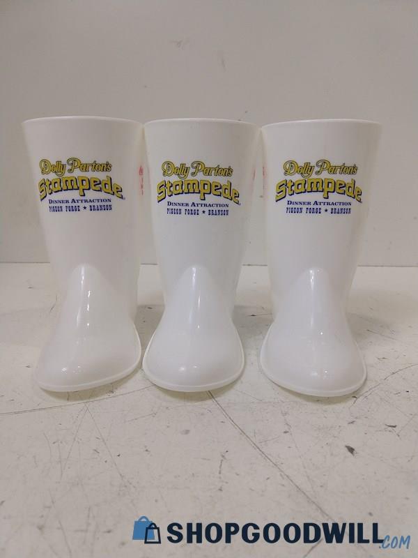 3 Coca-Cola White Dolly Parton's Stampede Plastic White Boot Mugs