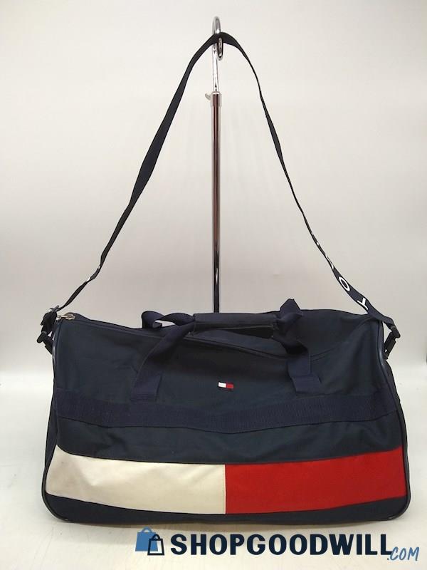 Tommy Hilfiger Navy Blue/ Red/ White Canvas Large Duffle Handbag Purse 