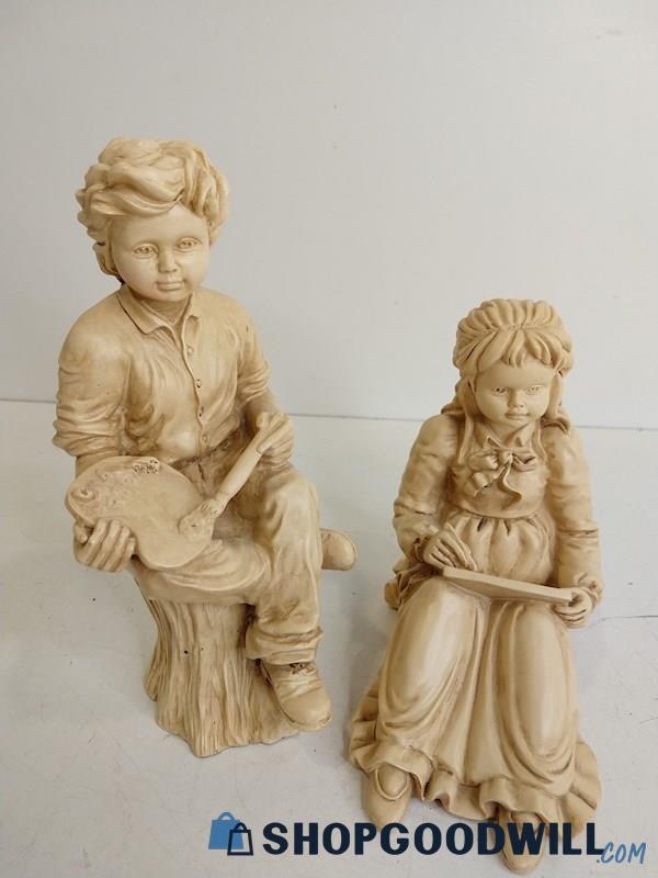 Pair Of Artists Statues Painting Sketching