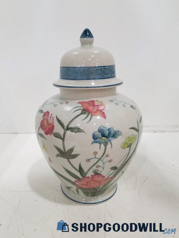 Andrea By Sadek Hand Painted Fleurs De Chantilly Ginger Jar Vase