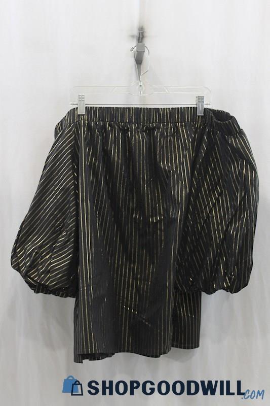 NWT Lane Bryant Womens Black/Gold Stripe OTS Blouse Sz 22/24