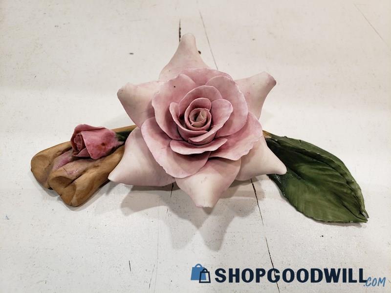 Capodimonte Porcelain Rose Leaves on Branch Made In Italy Flower Figurine
