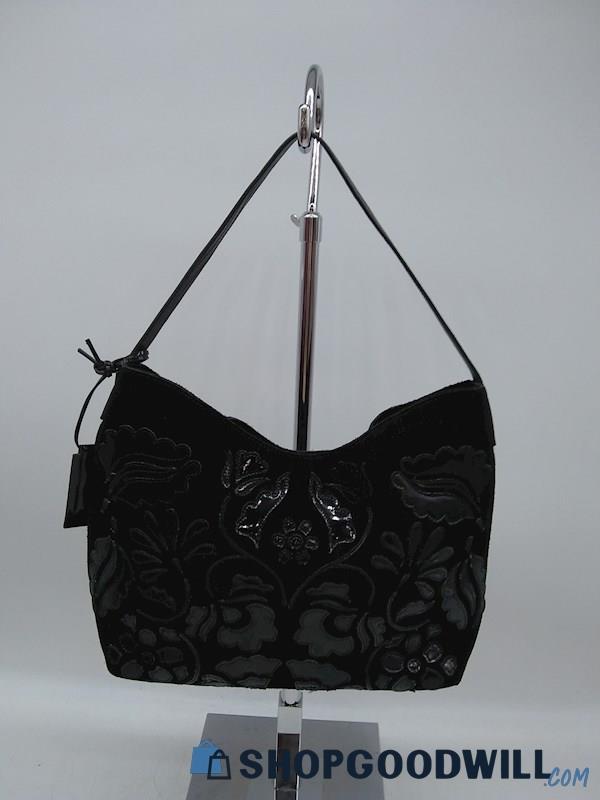 Antonio Melani Black Leather/ Patent Hobo Handbag Purse 
