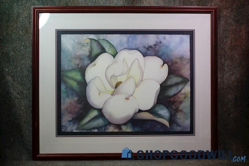 Magnolia Flower Nature Still Life Framed Print Signed Janice Sumler Art Decor