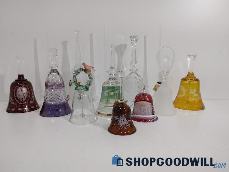 Assorted Sizes Glass Crystal Clear Colored Bells Collection Collectibles Decor 