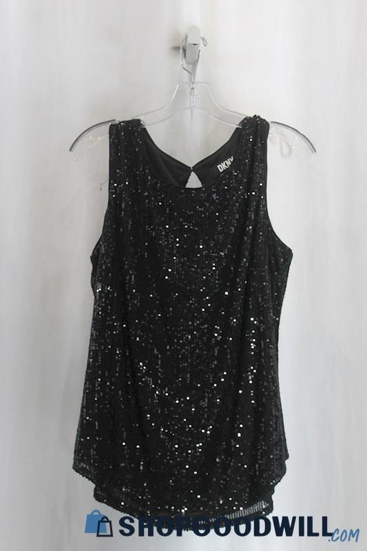 DKNY Womens Black Sequence Tank Blouse Sz L