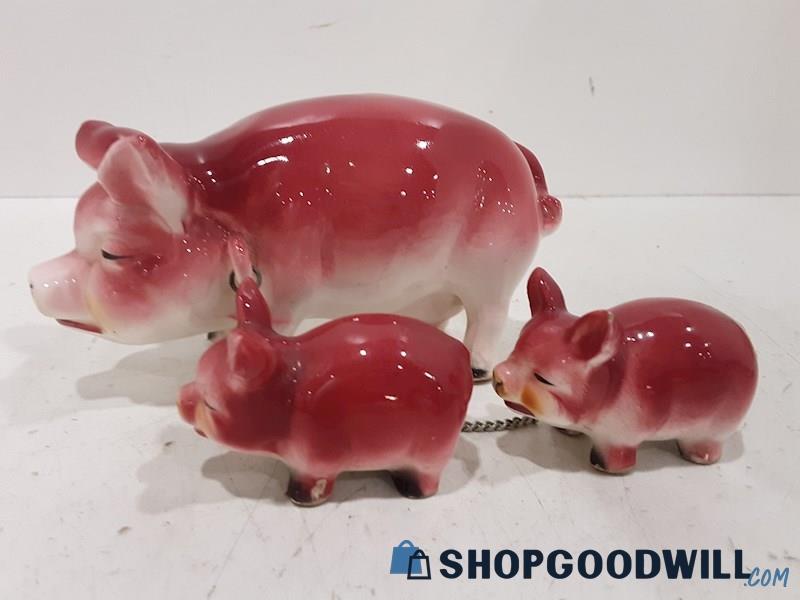 Lot of 3 Ceramic Pigs with Chains - MADE JAPAN 