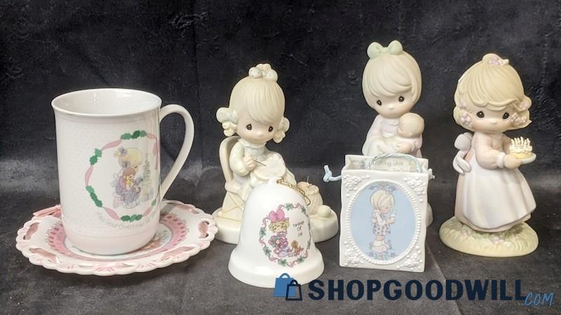 7pcs Vintage Precious Moments Porcelain Figurines Mug Plate Bell & Gift Bag