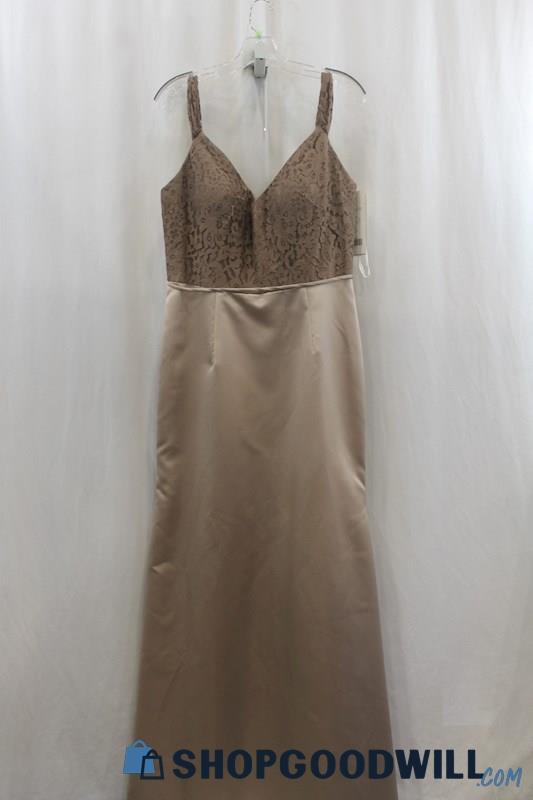 NWT Christina Wu Womens Mocha Brown Lace Satin Gown Dress Sz 12