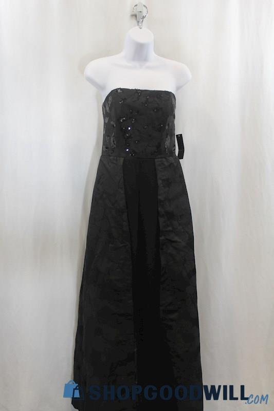 NWT Venus Womens Black Floral Sequence Strapless Jumpsuit Gown Dress Sz 4