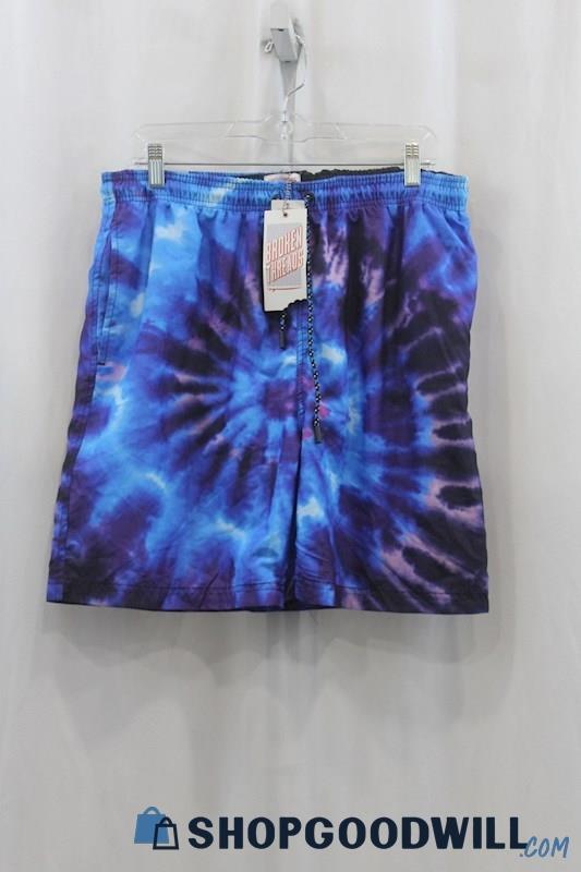 Broken Threads Men's Blue/Purple Tie Dye Swirl Swim Short SZ L