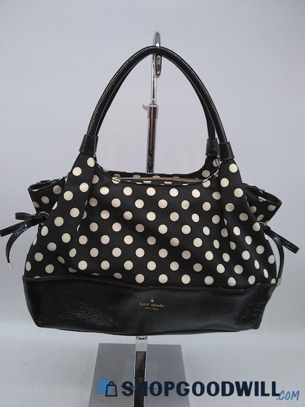 Kate Spade Black/ White Polka Dot Polyester Satchel Handbag Purse 