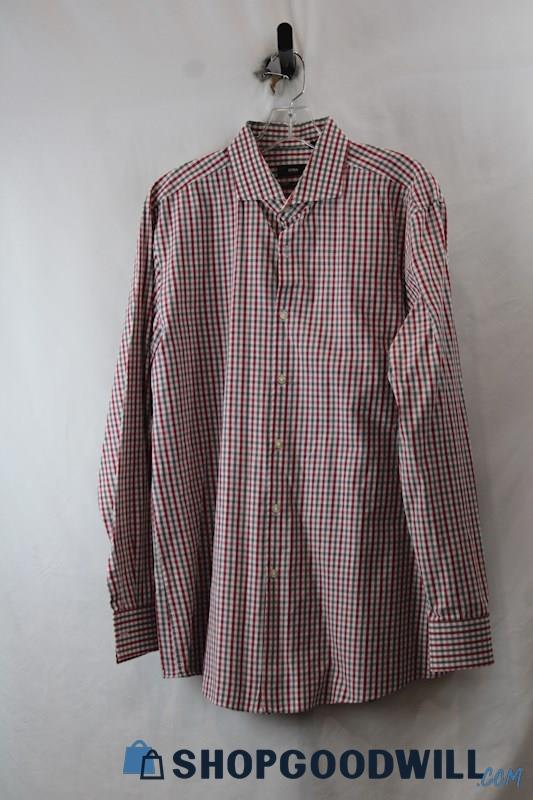 HUGO BOSS Men's Red/Gray/White Button Up sz 17 1/2