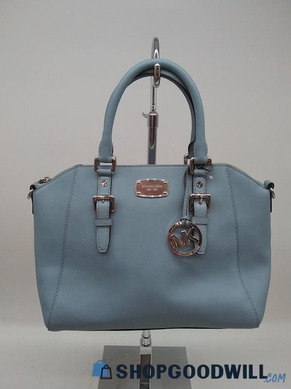 Michael Kors Ciara Medium Blue Saffino Leather Satchel Handbag Purse 