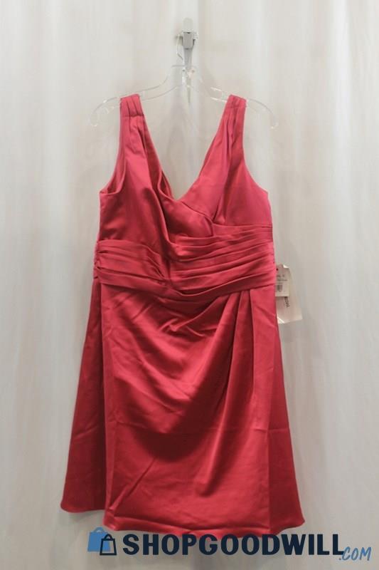 NWT Davids Bridal Womens Pink Satin Pin Tucked A-Line Dress Sz 14