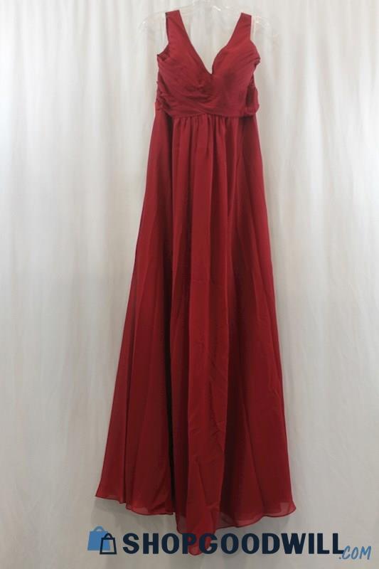 NWT JJs House Womens Burgundy Pin Tucked Chiffon Gown Dress Sz 12