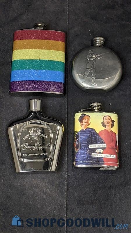 4pcs Mixed Brand Whiskey Liquor Flasks Pride Rainbow Anne Taintor Crown Royal