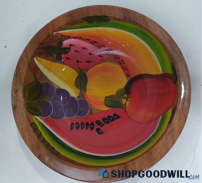 Hand Painted Roberto C Rios Wooden Fruit Bowl