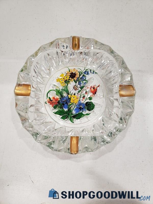 Vintage Glass Ashtray Flower Design Unbranded 