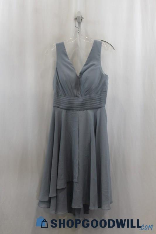 NWT Lavetir Womens Dusty Blue Chiffon Back Lace Up Swing Dress Sz 8