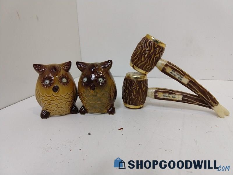 4pc Salt & Pepper Shaker Googly Eye Owl Faux Bone/Horn Kitchenware UNBRANDED