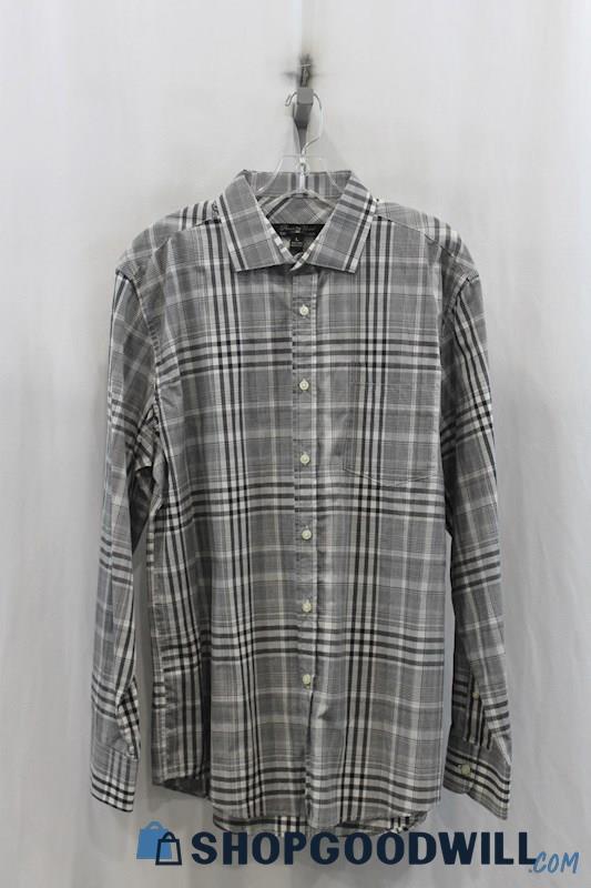 NWT Pronto Uomo Mens Gray/White Plaid Button Down Shirt Sz L