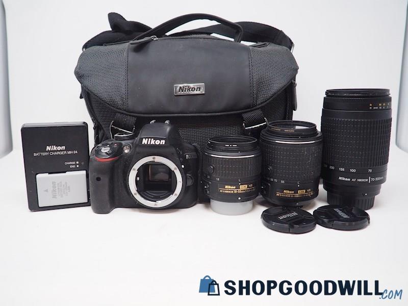 Nikon D3300 DSLR Camera w/Nikon 18-55mm 55-200mm 70-300mm Lens *Powers ON*