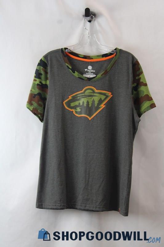 NWT Fanatics NHL Women's Gray/Camo MN WILD T-Shirt SZ L